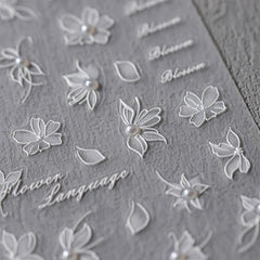 JMEOWIO 3D Nagelsticker Weiße Blumen Nail Art Sticker Selbstklebend Nagelaufkleber 5D Stereoskopisch Dekoration Nageldesign Zubehör 1 Blatt
