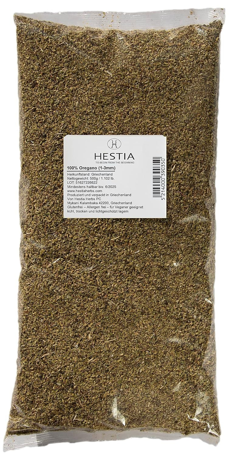 Hestia Herbs Griechischer getrechtenter Origan 500 g, sans allergènes – végétalien – sans GVO