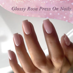 24 pièces rose couleur unie faux ongles auto-adhésif neutre faux ongles moyen carré gel doux pour les femmes bricolage couverture complète paillettes faux ongles