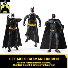 Coffret Ultimate Batman comprenant 3 figurines Batman (10 cm) issues des films Batman Returns, The Dark Knight et Batman V. Superman. A partir de 3 ans Figurines Naty Shop