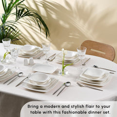 Karaca Jamie White Service de table pour 12, 52 pièces – Vaisselle élégante en porcelaine pour 12 | Comprend des assiettes, des tasses, des bols |