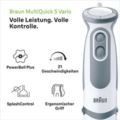 Braun Stabmixer MQ 5200WH - Multiquick 5 Vario Pürierstab Mit Edelstahl Mixfuß, 1000 Watt, Inkl. 600 Ml Mix- & Messbecher, Weiß/Grau Cuisine Naty Shop