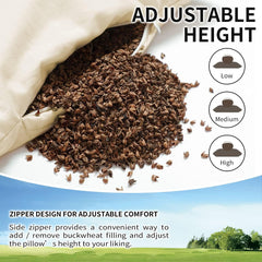 Oreiller de couchage en sarrasin biologique LOFE 14" X 20" Soutien cervical réglable et respirant pour dormir frais pour les dormeurs sur le dos et sur le côté (coques de sarrasin tartare) Naty Shop Oreillers standard