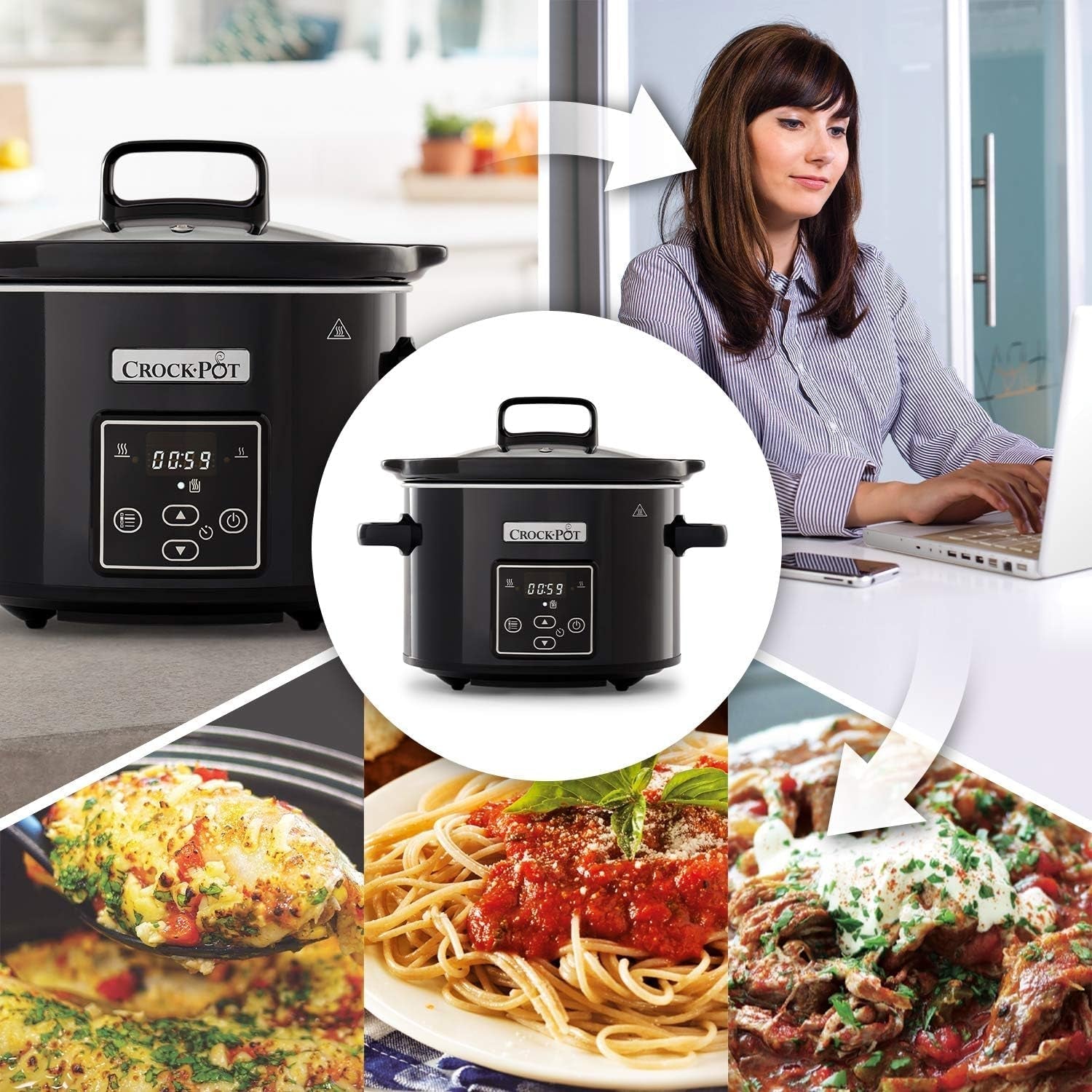 Slow cooker digital Crockpot, funcție de menținere la cald, 2,4 litri (1-2 persoane) Slow Cooker Naty Shop