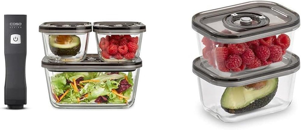 Set Caso Vacu OneTouch Eco, machine sous vide manuelle, comprenant 3 récipients sous vide en verre et VacuBoxx Eco-Duo S - récipient fraîcheur sous vide / 2 récipients de 500 ml chacun Boîtes de conservation alimentaire Naty Shop Titre par défaut