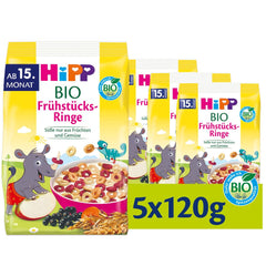 Anneaux de petit-déjeuner bio HiPP (5 x 120g), muesli pour enfants à partir de 15 mois, sucré uniquement aux fruits et légumes, de la meilleure qualité biologique