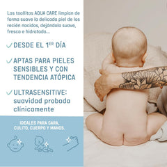 Șervețele umede Suavinex Aqua Care pentru bebeluși, 60 de unități, șervețele demachiante 99% apă, fibre de origine vegetală, cu aloe vera, fără parfum și alcool, testate dermatologic, potrivite pentru pielea sensibilă