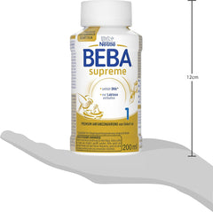 BEBA Nestlé BEBA SUPREME 1 Lait infantile : biberons prêts à boire avec Oméga 3, pack de 4 (1 x 200 ml)