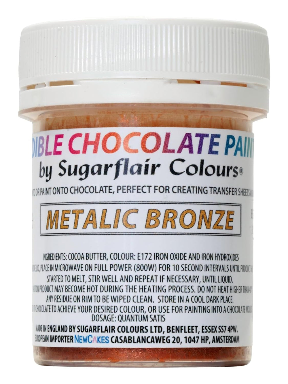 Colorant alimentaire Sugarflair Chocolate Colorant alimentaire pour chocolat, bronze métallisé - Beurre de cacao bio coloré, colorant chocolat pour colorer chocolat, pralines - 35 g
