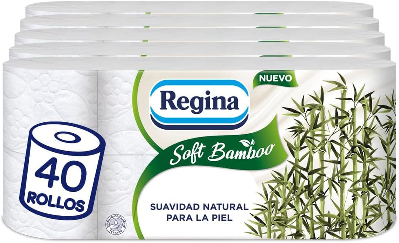Hârtie igienică Regina Soft din bambus, 40 role, 3 straturi, 160 coli, Moliciune naturală pentru pielea ta, Hârtie igienică din fibre de bambus, Ambalaje din hârtie, Certificată Fsc