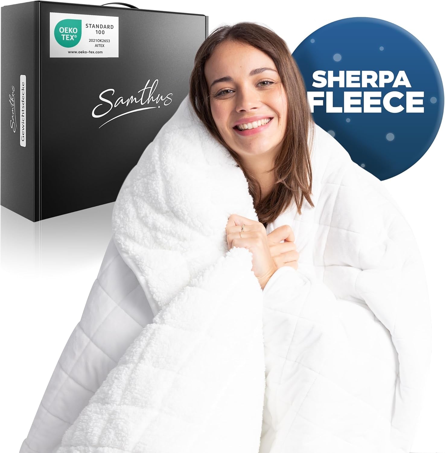 Samthus Pătură ponderată 135X200Cm 9Kg Sherpa Fleece - Certificată Oeko-Tex - Pătură de terapie și pătură de relaxare - Dormiți mai bine cu pătura noastră grea - Pătură ponderată - negru Paturi si Cuverturi Besuche den Samthus-Store Alb 6,0 Kilograme