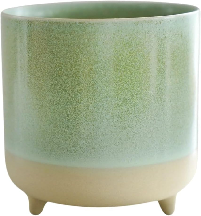 Pot, céramique, vert menthe, mat, réactif, H 12 cm x P 12 cm