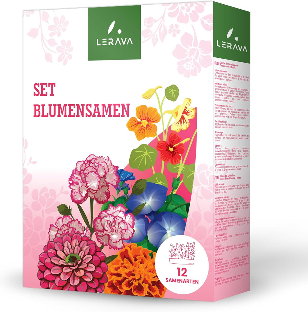 Graines de fleurs LERAVA (12 variétés) - plantes vivaces résistantes à l'hiver - graines de jardin et de balcon - germination rapide pour un semis facile - mélange de fleurs nécessitant peu d'entretien pour une floraison continue