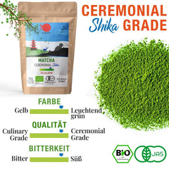 ORIGEENS BIO MATCHA CEREMONIAL GRADE âSHIKAâ - Ceai japonez organic, provenit din Shizuoka - Matcha Latte/Usucha - PliculeÈ de reumplere de 30 g - Ceai verde Matcha pulbere organic de calitate ceremonialÄ