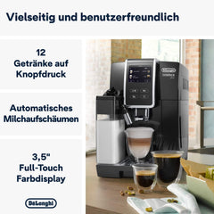 De'Longhi Dinamica Plus ECAM 370.70.B Machine à expresso entièrement automatique avec système de lait LatteCrema, cappuccino et expresso, écran tactile couleur TFT 3,5 pouces et contrôle par application, fonction café, noir