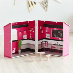 Teamson Kids - Maison de Poupée Dreamland City Café 30cm - Rose/Blanc/Noir
