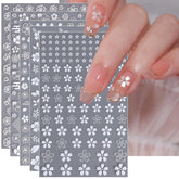 JMEOWIO Nagelsticker Frühling Weiße Blume 9 Blatt Nail Art Sticker Selbstklebend Nagelaufkleber Sommer Blumen Dekoration Nageldesign Zubehör
