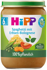 HiPP Spaghetti Bolognese Bio aux Petits Pois (6 x 190g), Repas Bébé à partir de 5/6 Mois, 100% Végétal, Sans Sel Ajouté, Meilleure Qualité Bio