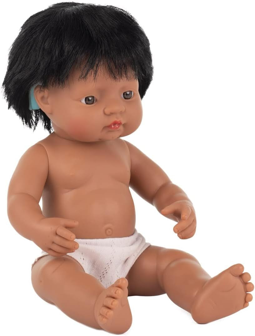 Miniland Garçon sud-américain 38 cm avec appareil auditif, sans sous-vêtements, 31116