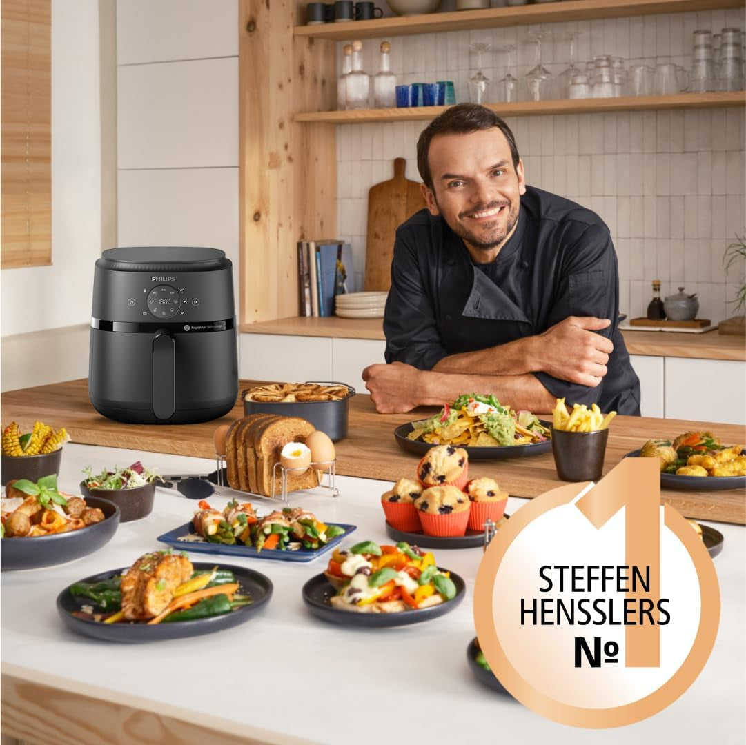 Philips Airfryer seria 2000 4.2L - Ecran tactil digital, 13 opțiuni de gătit, 9 funcții presetate, Până la 90% mai puțină grăsime cu tehnologia Rapidair, putere 1500W Electrocasnice Naty Shop