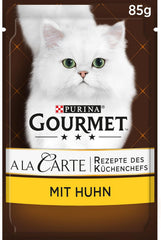 Hrană umedă pentru pisici Gourmet A la Carte cu pui, spanac și perle de paste, pachet de 26 (26 x 85g)
