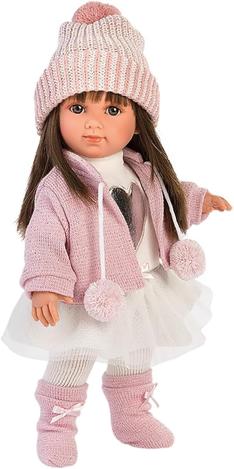 Llorens 1053528 Poupée Sara aux cheveux bruns et aux yeux marrons, poupée tendance au corps doux avec tenue tendance, 35 cm