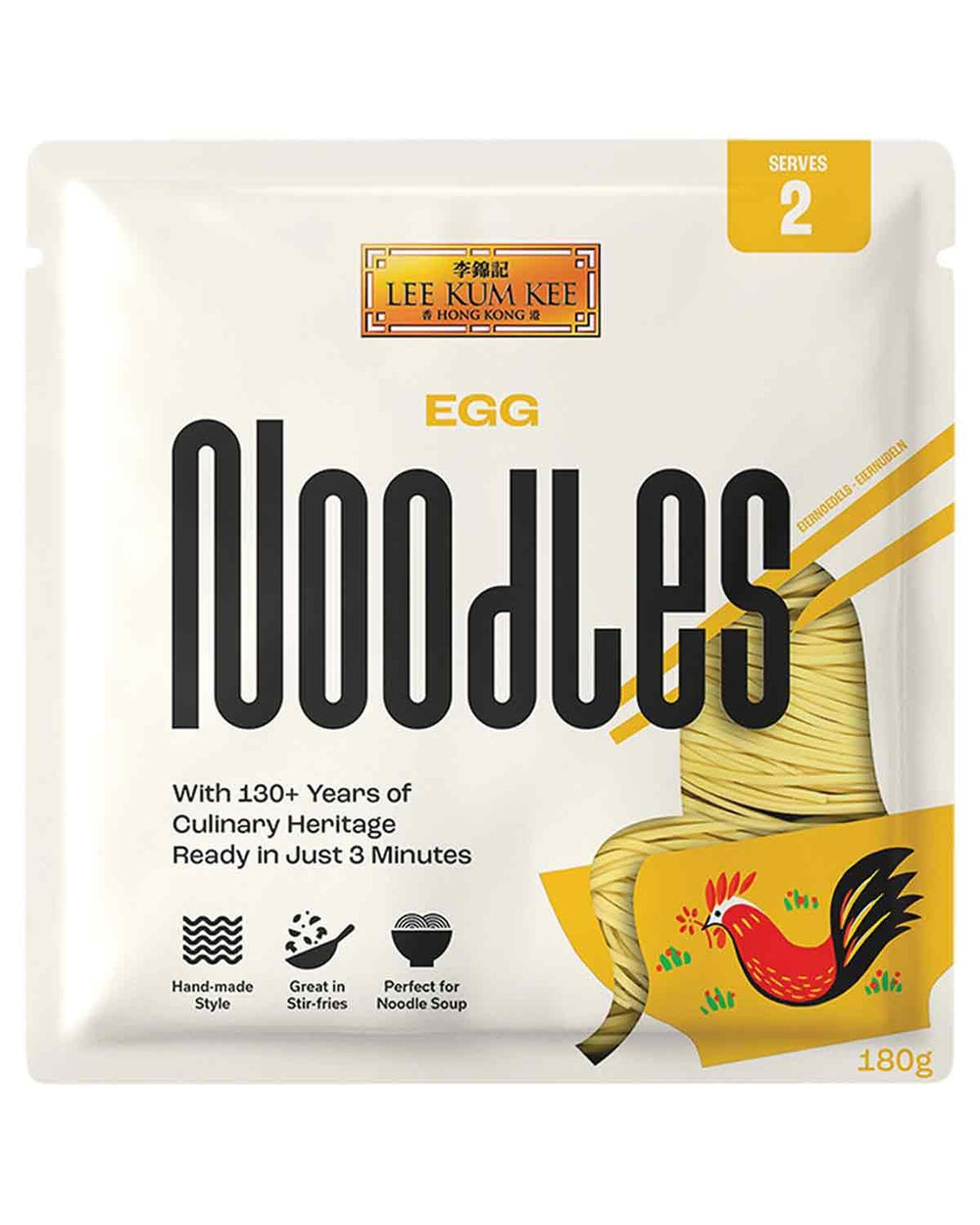 LEE KUM KEE Egg Noodles - Nouilles asiatiques aux œufs, les classiques des plats au wok et des soupes, nouilles semi-sèches, prêtes en 3 minutes, deux portions par paquet, multipack de 6 x 180 g