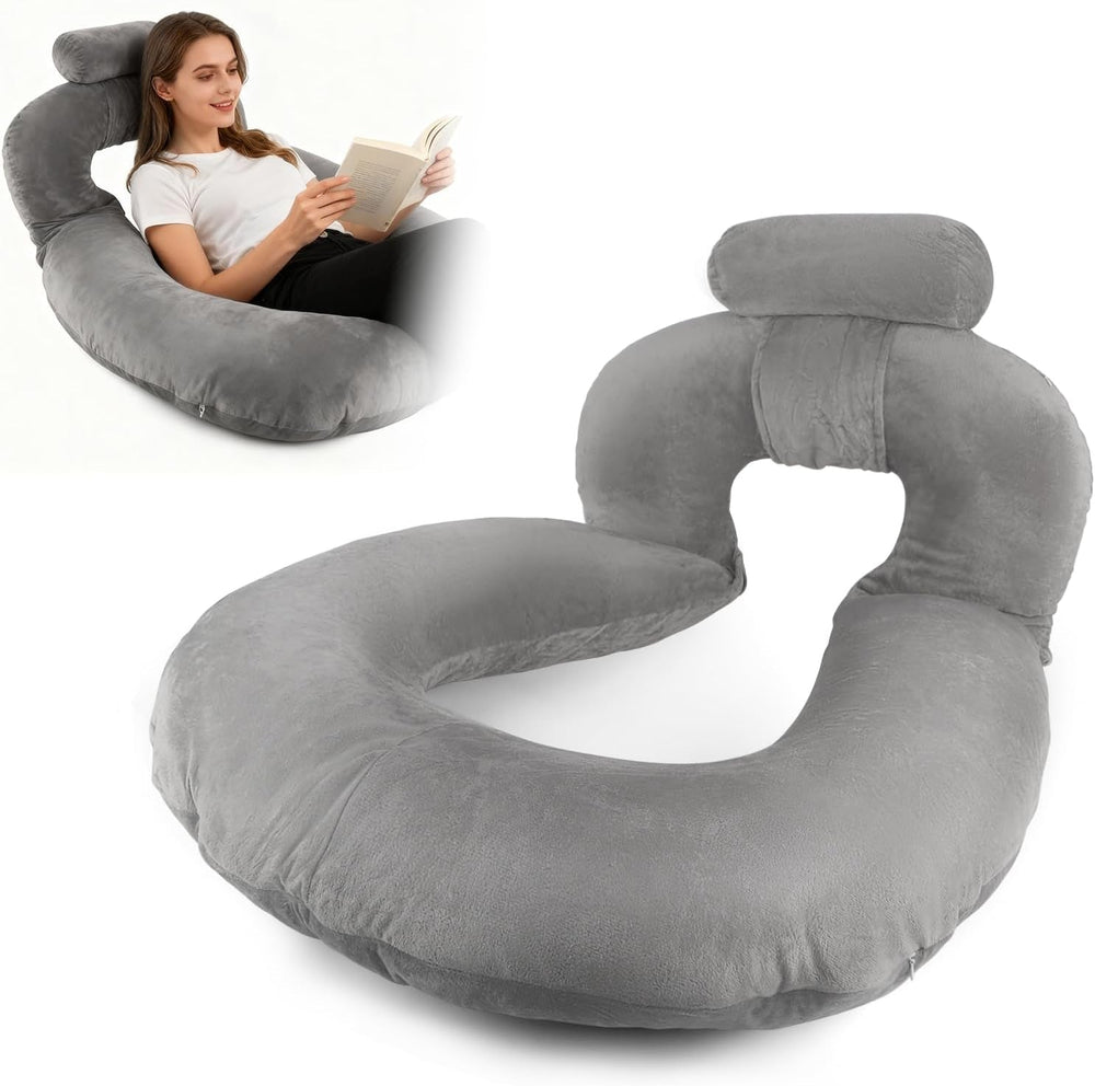 Oreiller de lecture, oreiller de dos en forme de U avec oreiller cervical, oreiller de jeu gris, oreiller pour lire, jouer, travailler, se reposer