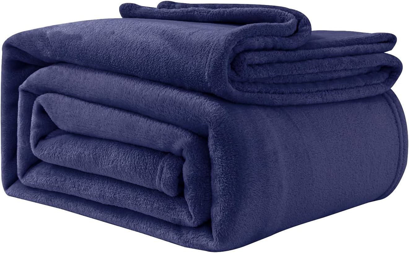 Pătură confortabilă Pătură pufoasă din fleece 130 X 150 cm Pături de pat Pătură de canapea Pături moi mari și aruncări pentru adulți Aruncări pentru canapele Cald Lavabil la mașină Negru Paturi si Cuverturi Good Nite Albastru marin 230 X 270 Cm