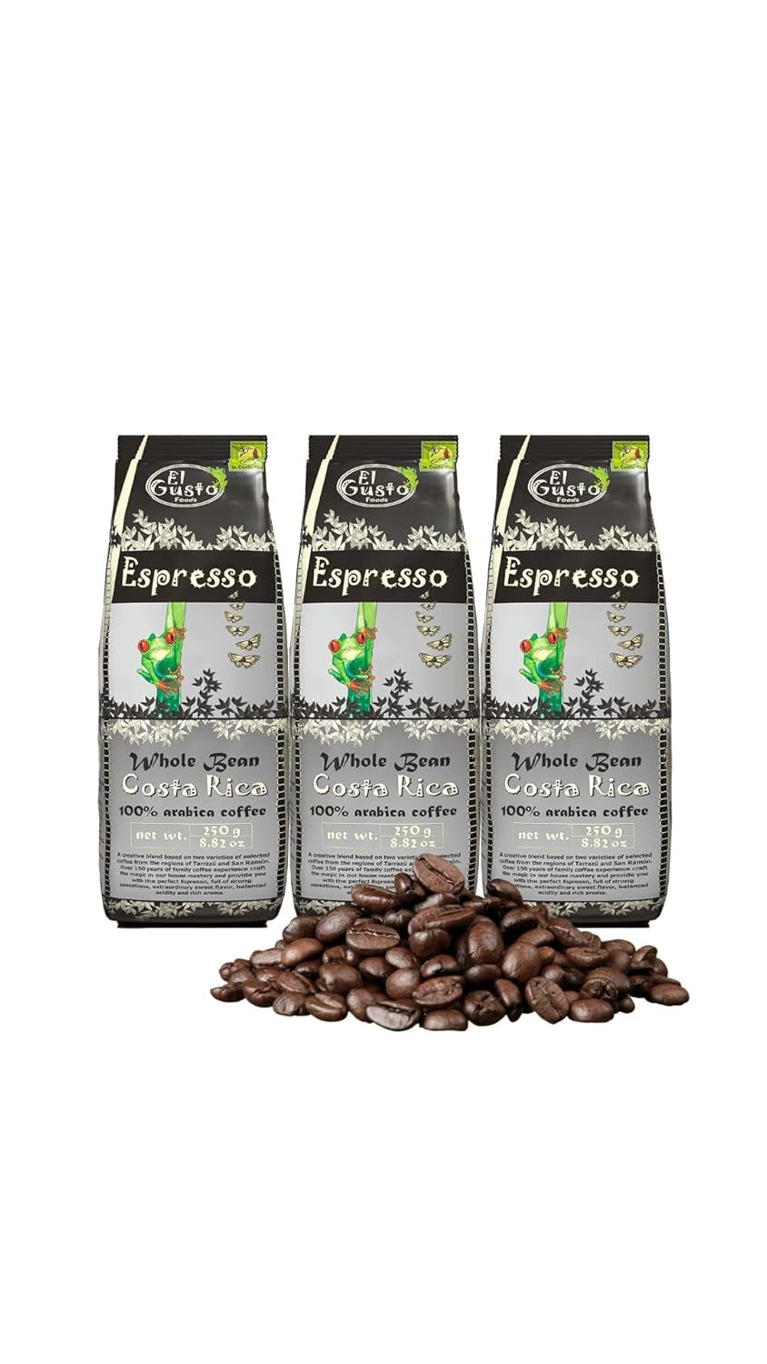 El Gusto Espresso Kaffee aus Ganzen Bohnen au Costa Rica, Dunkel Geröstet, Creative Mischung, 100% Arabica, Frischer Gourmet-Kaffee 3er Pack