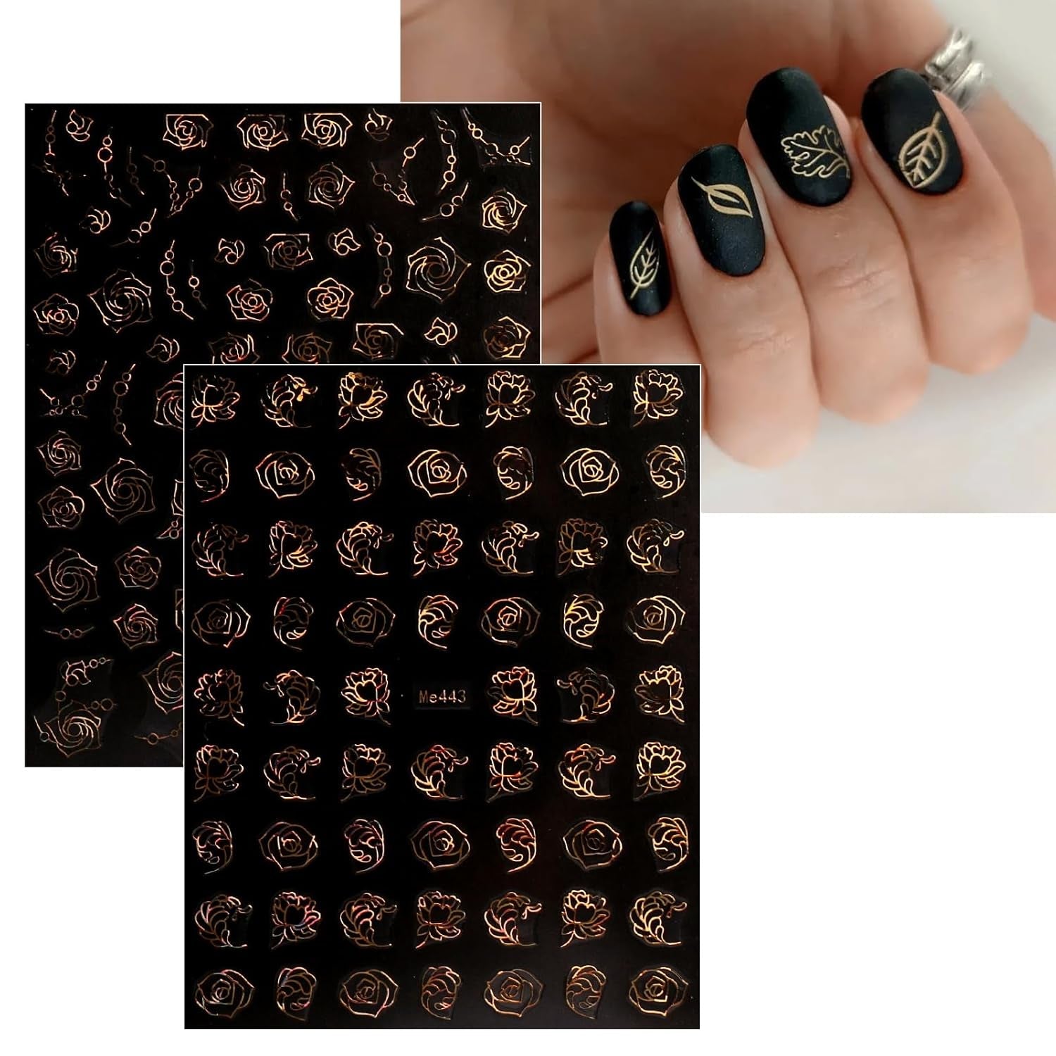 JMEOWIO Nagelsticker Frühling Blume 12 Blatt Nail Art Sticker Selbstklebend Nagelaufkleber Sommer Blumen Gold Dekoration Nageldesign Zubehör