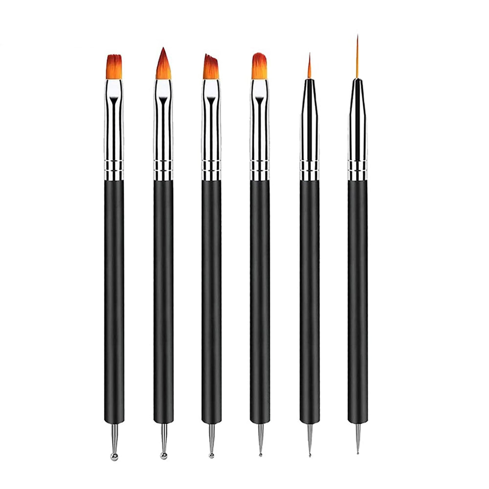 6 Stück Doppel-Ende Nagel Pinsel, Nageldesign Pinsel, Doppel-Ende Nail Art Pinsel Kit Professionelle Maniküre Werkzeuge Kit(Schwarz)