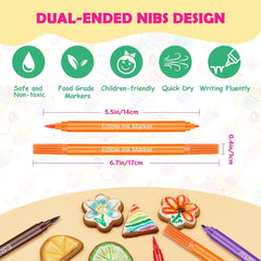 Stylos colorants alimentaires 12 pièces, stylos colorants alimentaires pour la cuisson, marqueurs alimentaires à pointe fine et épaisse, stylo comestible pour gâteaux, fondants, biscuits, œufs de Pâques, macarons