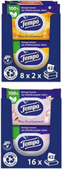 Pack de lingettes de toilette Tempo Moist My Pampering Moment au calendula (16 pièces) et de lingettes de toilette Tempo Moist au lait d'amande et panthénol (16 pièces)