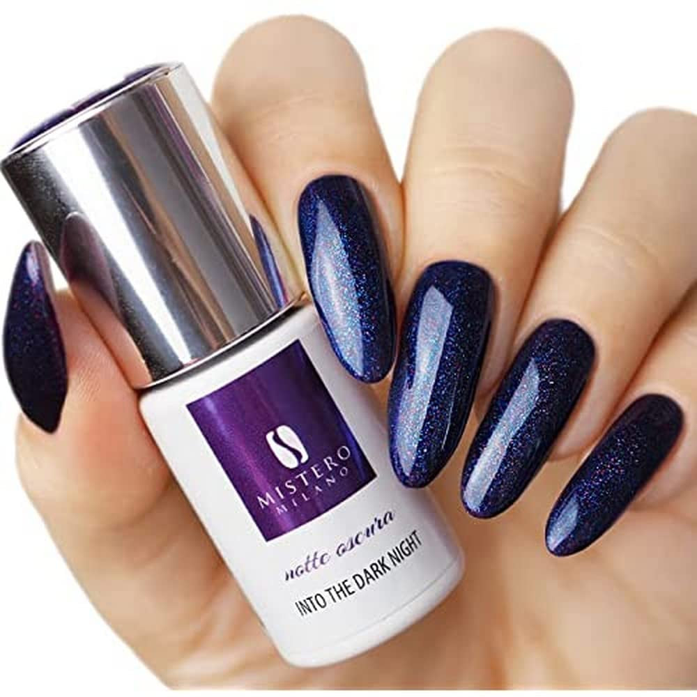 Mistero Milano Vernis à ongles UV pailleté – Vernis à ongles LED – Hybride pailleté – Couverture complète – 7 ml Into the Dark Night