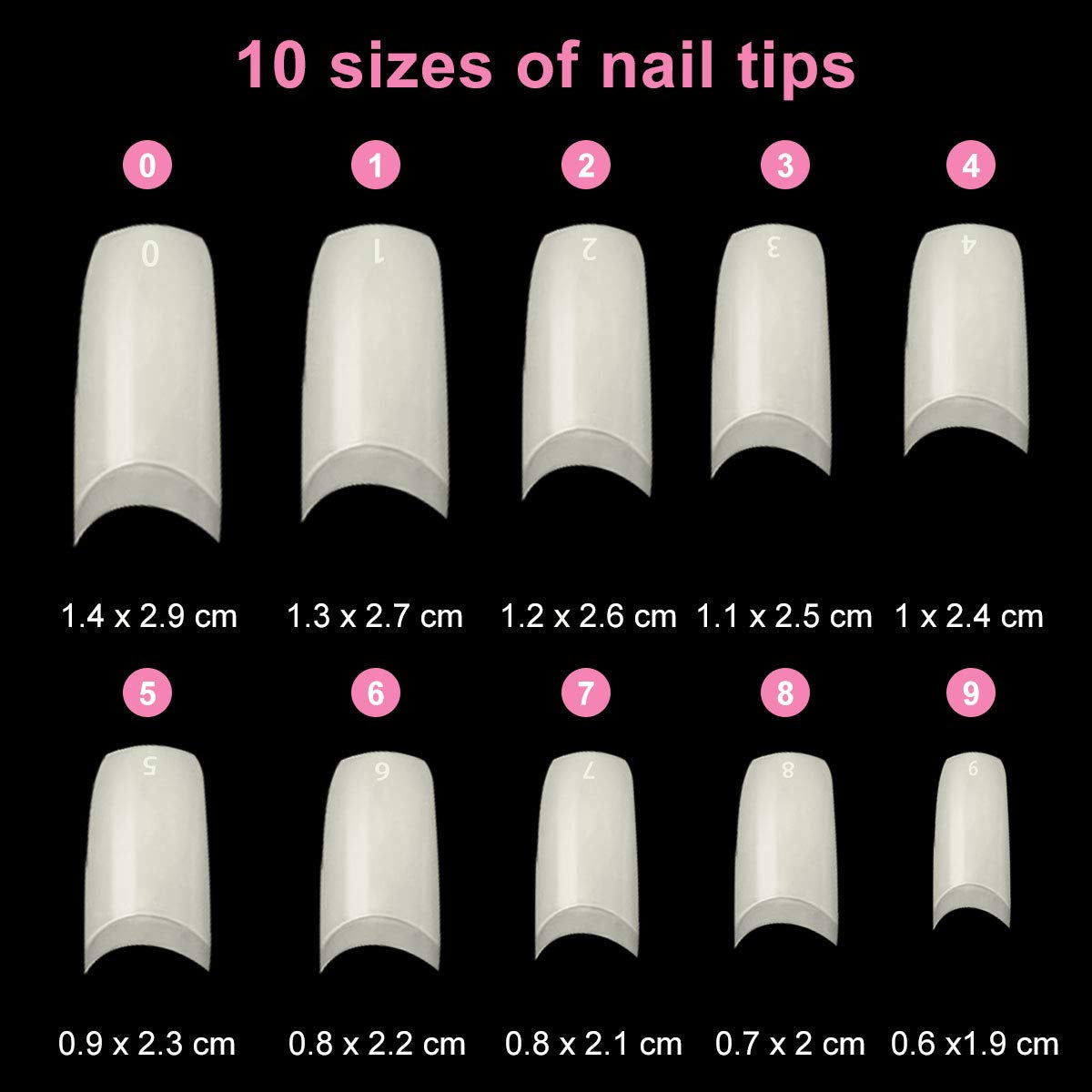 Unghii false, 500 bucăți, culori naturale, artificiale, unghii false, 10 mărimi, DIY, acrilice, cu cutie, perie de unghii, împingător de cuticule și pilă de unghii