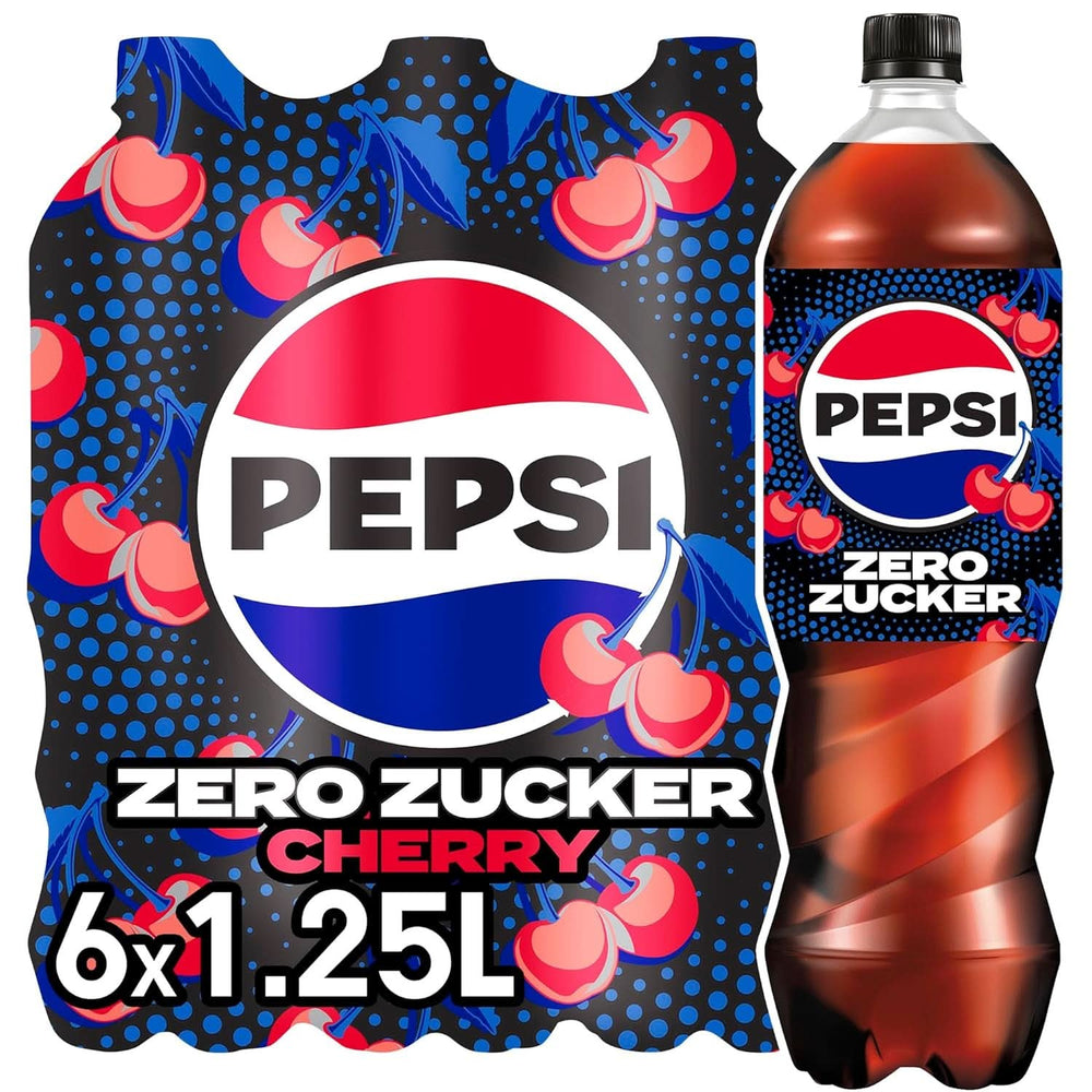Pepsi Zero Sugar Cherry Boisson gazeuse sans sucre Saveur de cerise Cola caféiné dans une bouteille Set 6 x 1,25 Litre Naty Shop Nouvelle version