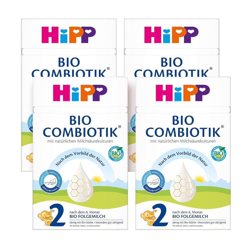 HiPP 2 Bio Combiotik (4 x 600g), lait de suite après 6 mois, avec amidon, cultures naturelles d'acide lactique, GOS, Oméga-3 (DHA, ALA), de la meilleure qualité biologique