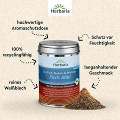 Herbaria Fisch Ahoi bio 85g M-Dose – Fertiges Bio-Gewürzsalz für Gebratene or gegrillte Fischgerichte, Meeresfrüchte und Bratlinge – dans nachhaltiger Aromaschutz-Dose