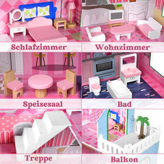 HENGMEI Puppenhaus Kinder Holz Puppenvilla Dollhouse Set Mädchen Spielset 3 Etagen House mit Möbeln und Zubehör, 70x30x100cm Puppenhäuser für Kinder (Typ B)