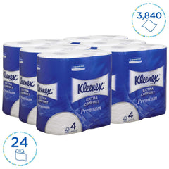 Kleenex Premium Rouleaux de papier toilette 8484, papier toilette 24 rouleaux x 160 feuilles soufflées, papier toilette 4 épaisseurs, 100 % fibres pures, haute qualité, résistant aux déchirures et doux (lot de 2)