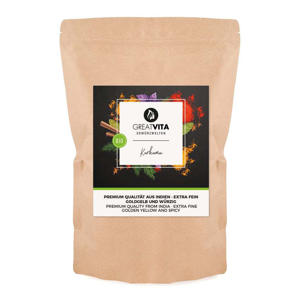 Poudre de curcuma GreatVita Bio, 1000 g finement moulue, 100 % naturelle