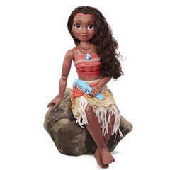 Disney Princess Moana 80 cm Poupée de jeu par Jakks Pacific Poupée mobile avec brosse pour peigner ses boucles ondulées Robe inspirée du film Collier pendentif détachable Poupées Naty Shop