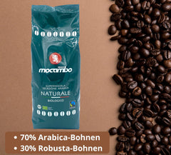Mocambo Naturale Biologico Fairtrade Vert Foncé 1000g | 70 % Arabica, 30 % Robusta | Café épicé et noisette | DE-ÖKO-006