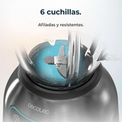 Cecotec Standmixer Power Black Titanium 2200MAX Smooth, 2200 W Maximale Leistung, 6 Klingen Aus Edelstahl, Ice-Crush-Funktion, Turbo- Und Smoothie-Funktion, Autoclean-Funktion Bucatarie Naty Shop