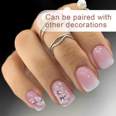 24pcs colle carrée blanche sur les ongles courts motif floral dégradé rose presse sur les ongles ongles artificiels faux ongles art ongles carrés français ongles artificiels pour les femmes