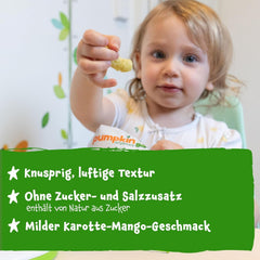 Inele multicereale organice Pumpkin Organics pentru copii, morcov și mango (pachet de 8) Gustări pentru bebeluși fără aditivi de la 12 luni - fără alergeni² și fără gluten³ Gustări crocante pentru copii (8 x 20g)