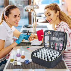Nagellack Organizer Tasche, Doppelschicht Nagellack Aufbewahrung Box, Organizer Koffer Für Nageldesign Kosmetiktasche Für 30 Flaschen Neonail Base(15Ml-0.5 Fl.Oz) & 1 Nagellampe(Schwarz)