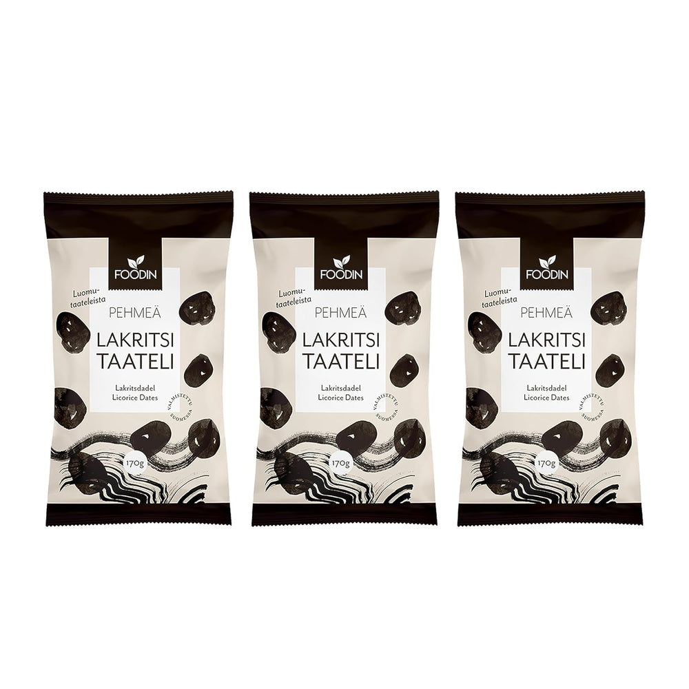 Données Foodin Friandises végétaliennes, sans gluten, douces, sucrées et saines Fruits secs avec poudre de réglisse pour le snacking, la pâtisserie et plus encore - Fabriqué à Vaajakoski (3x170g) Produits déshydratés Naty Shop Titre par défaut