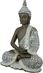 GILDE Sculpture décorative Bouddha Assis - Méditation - marron/blanc - Hauteur 29 cm Statuettes et sculptures Naty Shop Marron Hauteur 29 cm
